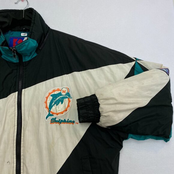 Vtg Miami Dolphins Puffer Jacket Men's L Pro Player Daniel Young Windbreaker - Picture 2 of 16